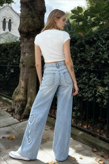 Embroidered Butterfly Raw Hem Jean