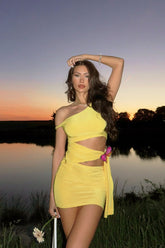 One-Shoulder Cut-Out Bow Birthday Dress