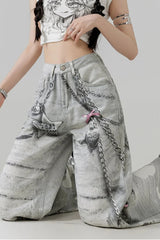 Metal Love Chain Straight Leg Jeans