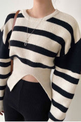 Cut-Out Waist Striped Sweater