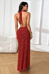 Sheer Halter Backless Lace Dress