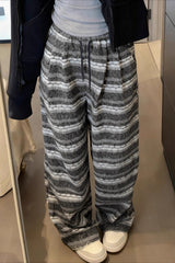 Relaxed Fair Isle Fleece Wide Leg Knit Pants