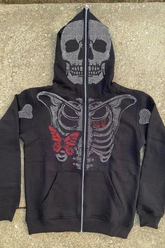 Cartoon Print Camo Panel Zip Youthful Casual Hoodie