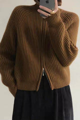 Ribbed High Neck Zip Sweater