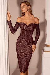 Off Shoulder Lace Corset Waist Slim Bodycon Dress