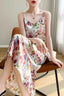 Printed V-Neck Satin Cami Maxi Silk Dress