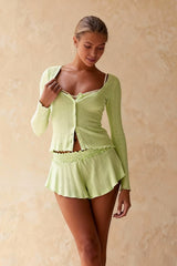 Vintage O-neck Buttons Up T-shirts Tops Ruffles Shorts Suits