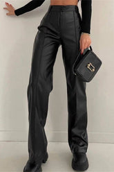 Slim Fit PU Edgy Straight Leg Casual Fashion Pants