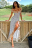 Sexy Off Shoulder Ruffled High Slit Spaghetti Strap Party Dress