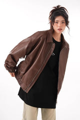 Vintage PU Leather Lapel Jacket