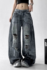 Washed Ripped Wide Leg Jeans