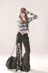 High Waist Ripped Wide Leg Jeans