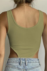 Sexy Slim U Neck High Slit Tank Bodysuit