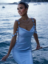 Draped Strap Neck Solid Midi Dress