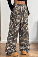 Camouflage Print Stretch Slim Wide Leg Casual Pants