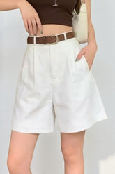 White Linen Blazer Style Loose Shorts
