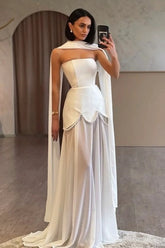 Strapless Sash Mesh Beaded Reception Dress