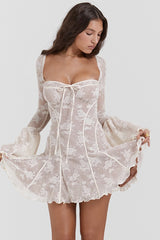 Strapless Bell Sleeve Lace Dress