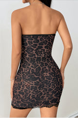 Sexy Leopard Print Strapless Boned Bodycon Dress