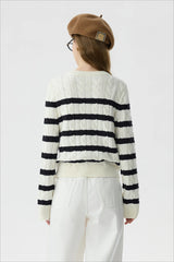 Black White Wool Twist Knit Cardigan