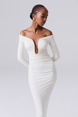 Plunging Strapless Ruched Reception Dress