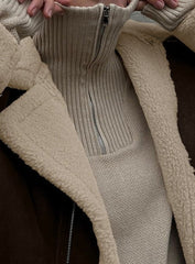 Vintage Oversized Suede Sherpa-Lined Coat