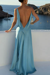 Elegant Sexy Solid Paneled Tie Waist Slim Formal Dress