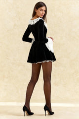 Square Neck Lace Trim Flared Sleeve Mini Dress