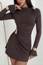Metal Cuff Boat Neck Bell Sleeve Ruched Mini Dress