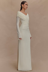 V-Neck Slim Fit Ruched Maxi Dress