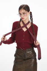 Vintage V-Neck Draped Knit Top