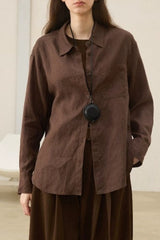 Linen Green Oversized Versatile Long Sleeve Blouse