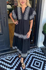 Floral Print Loose Cotton Feel Boho Dress