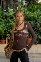 Jacquard Knit Button Sweater