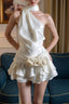 Elegant Satin 3D Floral Cocktail Dress S / White