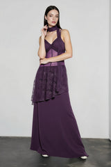 Lace Trim Sheer Waist Tie Cami Maxi Lace Dress