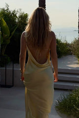 Elegant Draped Neck Cami Backless Slim Sexy Formal Dress