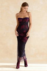 Floral Bodycon Lace Up Mesh Maxi Dress