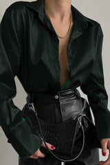 Lace Leather Panel Sheer Sexy Long Sleeve Chic Blouse