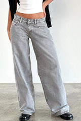 Solid Color Wide Leg Denim Jeans