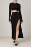 Knitted Crop Top & Buttoned Slit Midi Skirt Two Piece Set