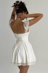 Lace Up Back Spaghetti Strap Mini Dress