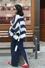 V-Neck Patchwork Knit Cardigan