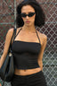 Halter Zip Detail Fitted Bandeau Crop Top
