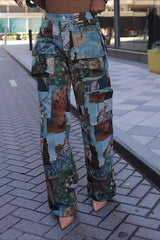 Jacquard Vintage Multi Pocket Stylish Cargo Pants