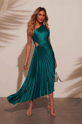 Ruched Satin One Shoulder Asymmetric Collar Formal Dress