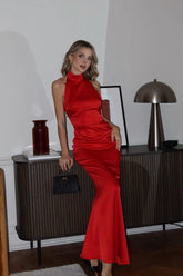 Satin Halter Backless Party Dress