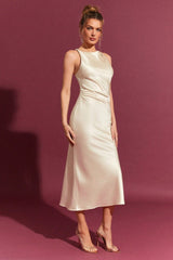 Satin Bodycon Midi Work Dress