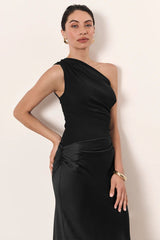 Sexy Chic Asymmetric Shoulder Ruched Bodycon Cocktail Dress
