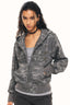 Camo Star Button Cropped Zip Hoodie